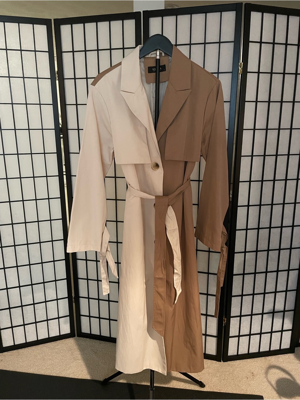 AKIRA Two-Tone Beige & Tan Trench Coat